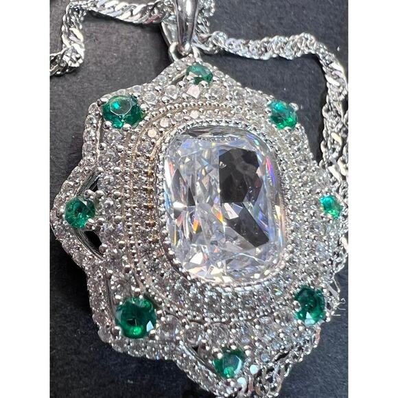 Bella Luce lab green spinel and CZ rhodium over sterling silver pendant chain - Picture 1 of 11